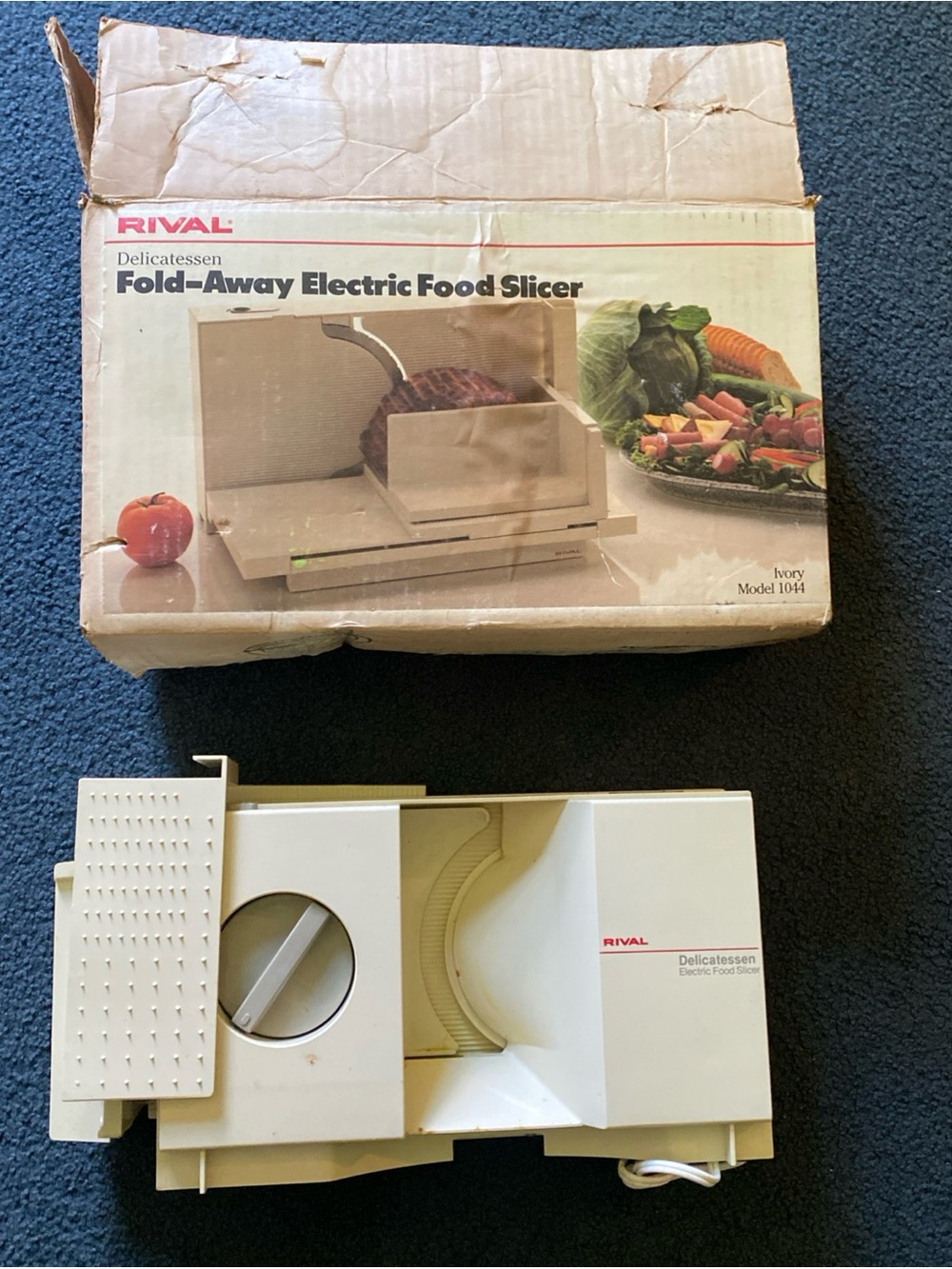 Vintage Rival Fold Away Electric Food Meat Slicer With Box USA Made Model 1044